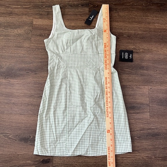 Lulus Happy Chance Sage Green Gingham Square Neck Mini Dress Size Small - Picture 10 of 10